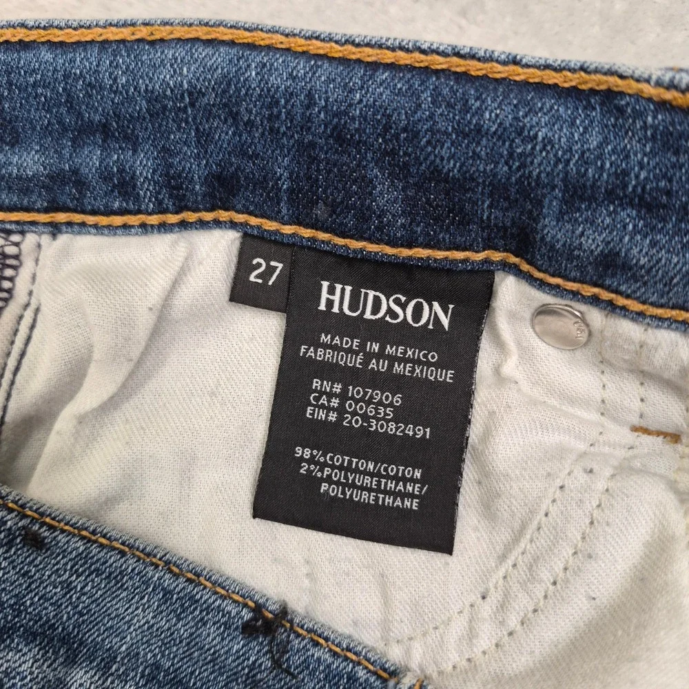 Hudson 28 Harper High Rise Crop Bootcut Jeans Medium Wash Distressed Denim